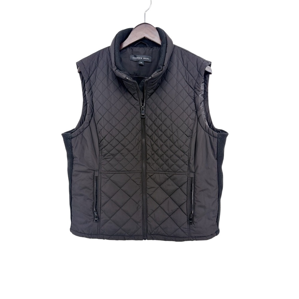 Andrew Marc Women Black Quilted Puffer Vest XXL Stand Collar Full Zip